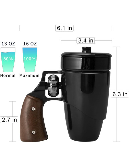 Taza de café cerámica VIREESR revólver 16 oz negra