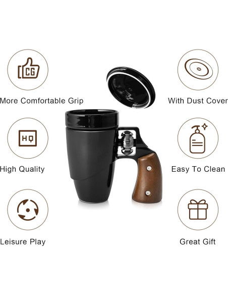 Taza de café cerámica VIREESR revólver 16 oz negra