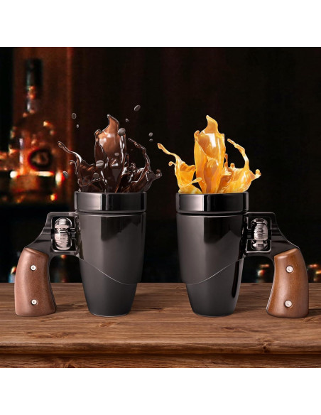 Taza de café cerámica VIREESR revólver 16 oz negra