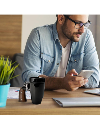 Taza de café cerámica VIREESR revólver 16 oz negra