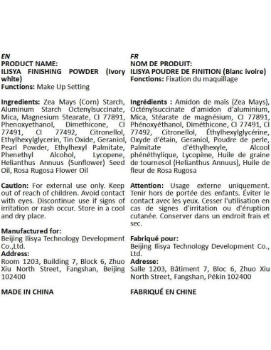Polvo Fijador ILISYA 8g Marfil Claro Acabado Mate Impermeable