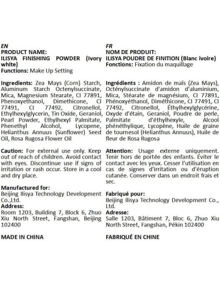 Polvo Fijador ILISYA 8g Marfil Claro Acabado Mate Impermeable