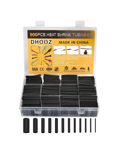 Kit de Tubos Termocontraíbles 900 Piezas DHOOZ - Negro 12 Tamaños