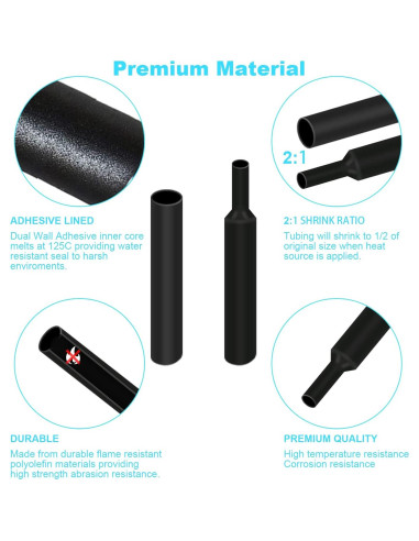 Kit de Tubos Termocontraíbles 900 Piezas DHOOZ - Negro 12 Tamaños