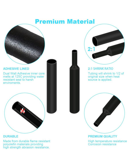 Kit de Tubos Termocontraíbles 900 Piezas DHOOZ - Negro 12 Tamaños