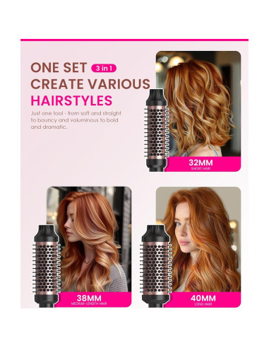 Cepillo Térmico 3 en 1 UMIGA Rosa - 3 Barriles Intercambiables