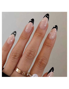 Uñas Falsas Francesas Negras Foccna - 24 Piezas Almendra