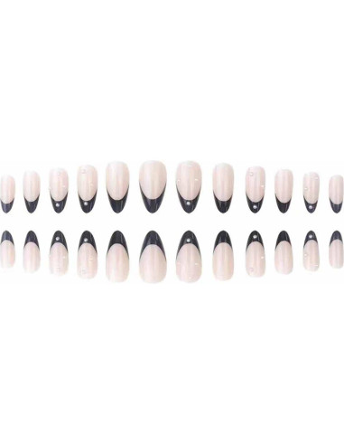 Uñas Falsas Francesas Negras Foccna - 24 Piezas Almendra