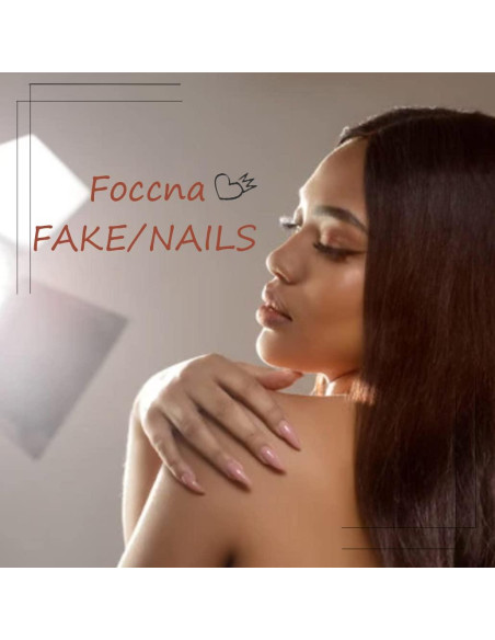 Uñas Falsas Francesas Negras Foccna - 24 Piezas Almendra