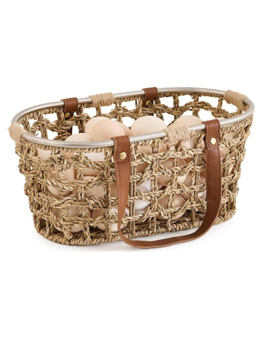 Cesta de Huevos Ovalada LGENHOOM de Hierba Marina Natural