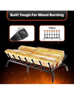 Rejilla de Chimenea IDZO 24" Acero Sólido con Soporte Mejorado 2