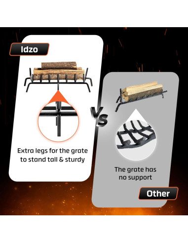 Rejilla de Chimenea IDZO 24" Acero Sólido con Soporte Mejorado