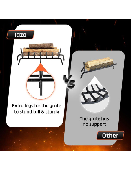 Rejilla de Chimenea IDZO 24" Acero Sólido con Soporte Mejorado