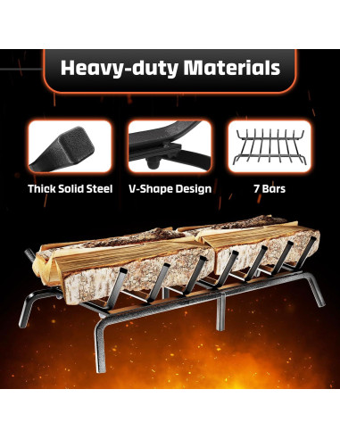 Rejilla de Chimenea IDZO 24" Acero Sólido con Soporte Mejorado