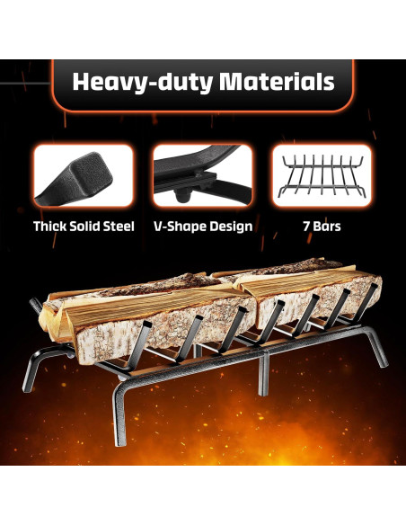 Rejilla de Chimenea IDZO 24" Acero Sólido con Soporte Mejorado