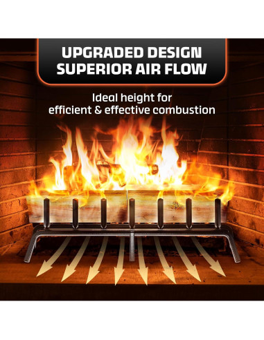 Rejilla de Chimenea IDZO 24" Acero Sólido con Soporte Mejorado