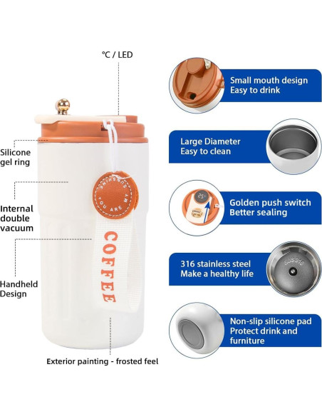 Taza de viaje ZMHQLPDZ 15 oz acero inoxidable aislada