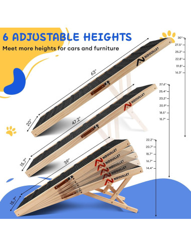 Rampa para Perros Nidouillet Plegable 99 cm 5 Alturas Ajustables