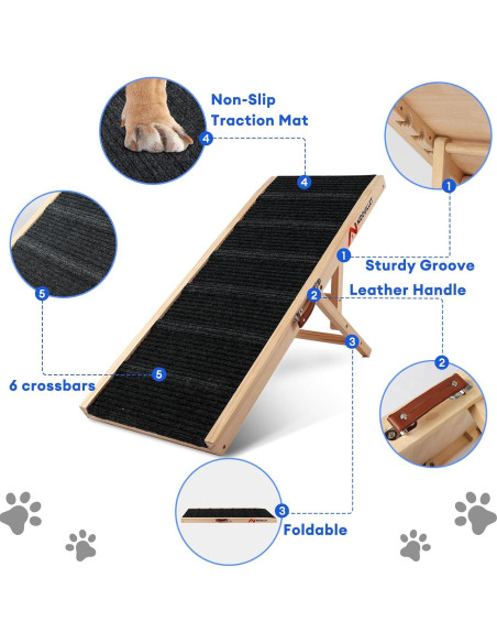 Rampa para Perros Nidouillet Plegable 99 cm 5 Alturas Ajustables