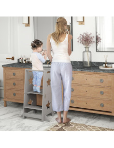 Torre de Pie 2 en 1 Qaba para Niños con Barandilla Gris 2