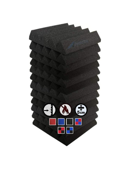 Paneles Acústicos Arrowzoom 12 Piezas 10x10x5cm Espuma Negra