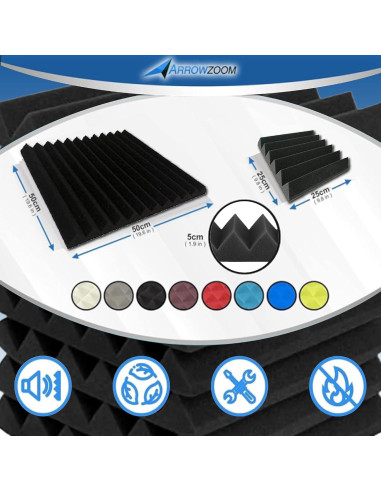 Paneles Acústicos Arrowzoom 12 Piezas 10x10x5cm Espuma Negra