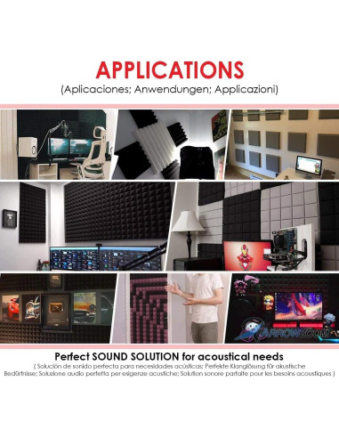 Paneles Acústicos Arrowzoom 12 Piezas 10x10x5cm Espuma Negra