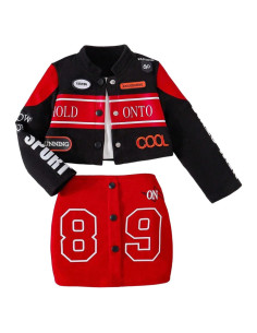 Conjunto 3 Piezas Niña 6 Años Chaqueta y Falda Motocicleta