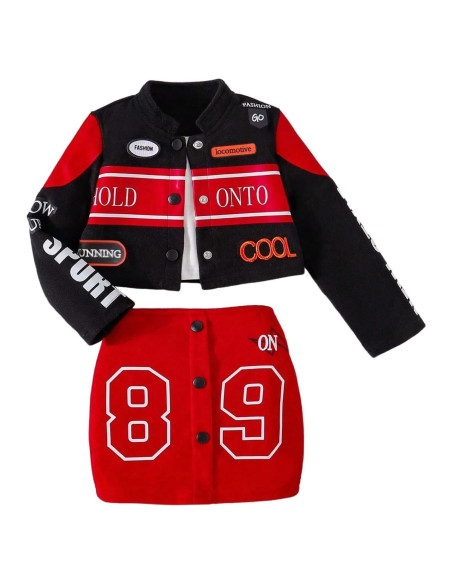 Conjunto 3 Piezas Niña 6 Años Chaqueta y Falda Motocicleta