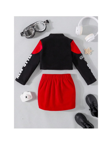 Conjunto 3 Piezas Niña 6 Años Chaqueta y Falda Motocicleta