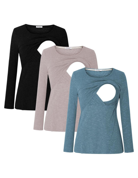 Camisetas de Lactancia Manga Larga Bearsland 3 Paquetes