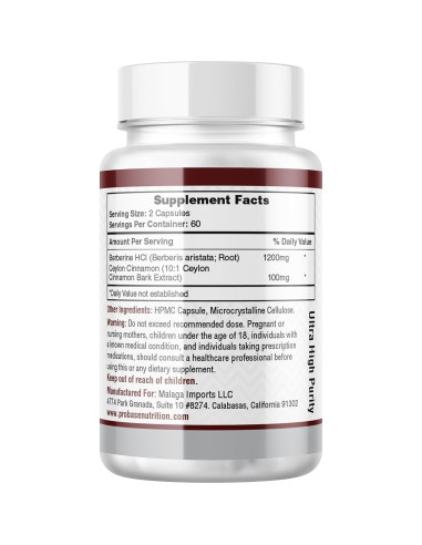 Suplemento de Berberina Probase Nutrition 1200mg - 120 Cápsulas Veganas