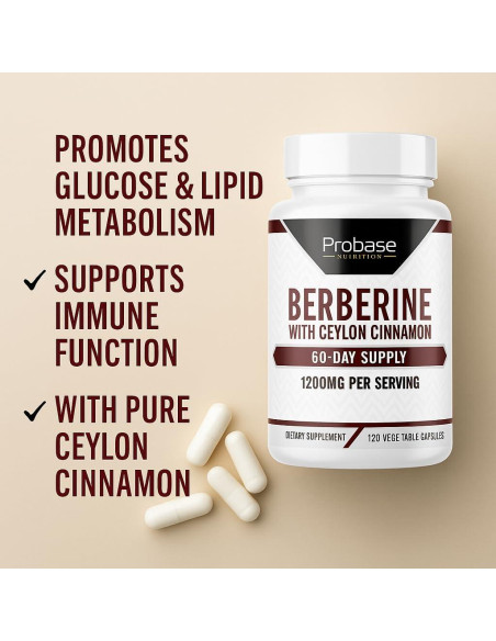Suplemento de Berberina Probase Nutrition 1200mg - 120 Cápsulas Veganas