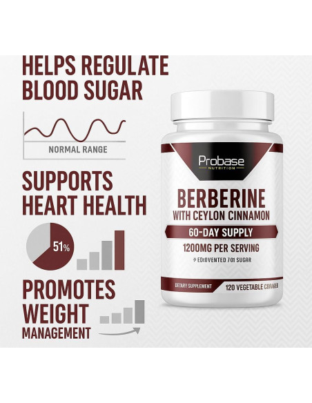 Suplemento de Berberina Probase Nutrition 1200mg - 120 Cápsulas Veganas