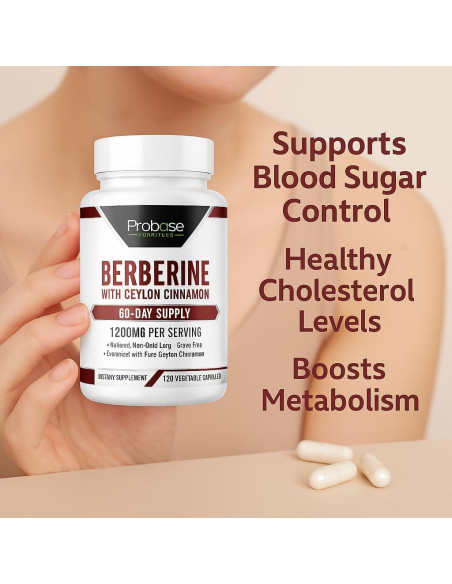 Suplemento de Berberina Probase Nutrition 1200mg - 120 Cápsulas Veganas