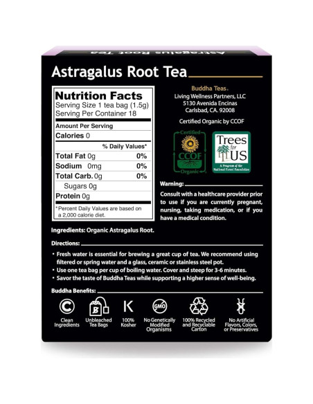 Té de raíz de astrágalo orgánico Buddha Teas | 18 bolsas