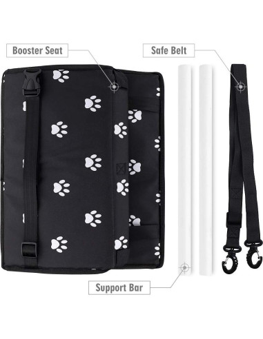 Asiento Elevador para Perros Petbobi Negro con Huellas 40x34x25cm