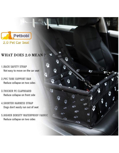 Asiento Elevador para Perros Petbobi Negro con Huellas 40x34x25cm