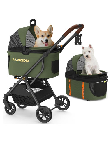 Carrito de Paseo PAWZIDEA 4 en 1 para Perros Pequeños y Medianos