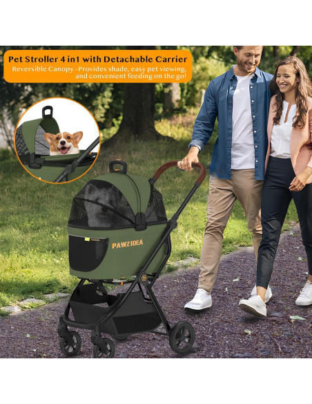 Carrito de Paseo PAWZIDEA 4 en 1 para Perros Pequeños y Medianos