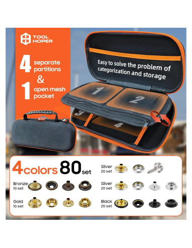 Kit de Sujetadores a Presión Toolhoper 300 Pcs 15mm Naranja