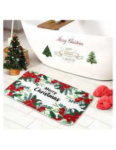 Alfombra de baño navideña Tinideya Poinsettia 50x80 cm antideslizante