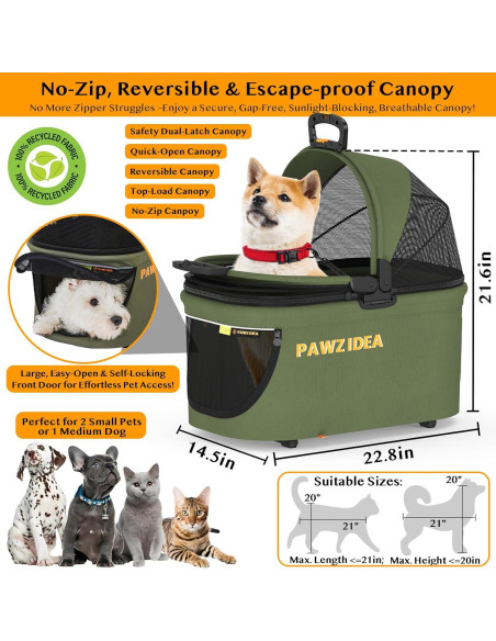 Carrito de Paseo PAWZIDEA 4 en 1 para Perros Pequeños y Medianos