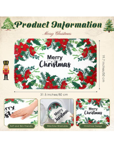 Alfombra de baño navideña Tinideya Poinsettia 50x80 cm antideslizante 2