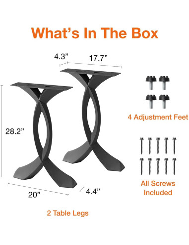 Patas de Mesa Curva Flowyline de Metal Negro 71.1 cm Ajustables