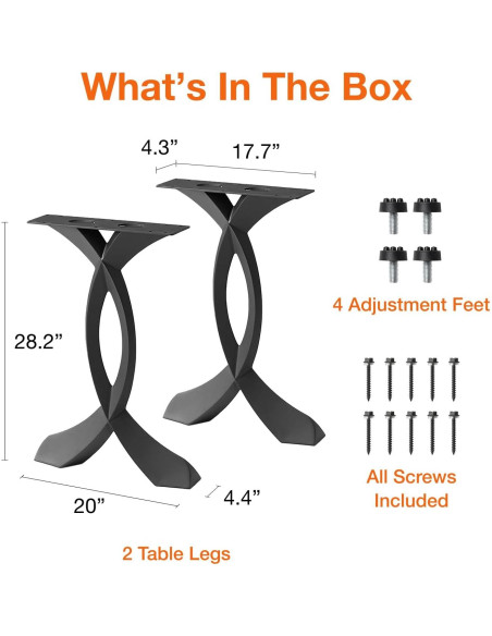 Patas de Mesa Curva Flowyline de Metal Negro 71.1 cm Ajustables
