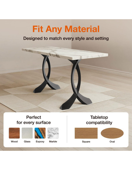 Patas de Mesa Curva Flowyline de Metal Negro 71.1 cm Ajustables