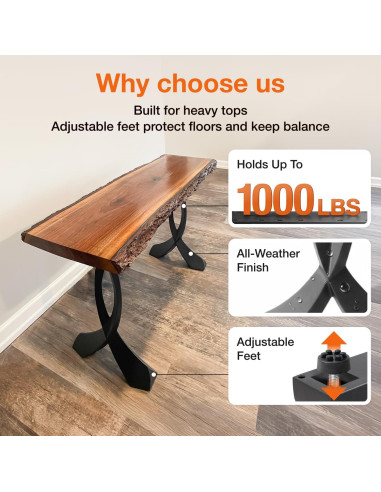 Patas de Mesa Curva Flowyline de Metal Negro 71.1 cm Ajustables