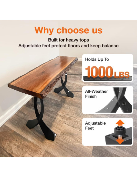 Patas de Mesa Curva Flowyline de Metal Negro 71.1 cm Ajustables