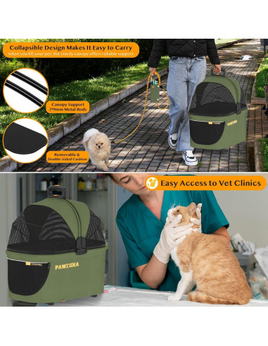 Carrito de Paseo PAWZIDEA 4 en 1 para Perros Pequeños y Medianos